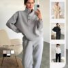 Oversized Solid Casual Pullovers Long Pant Set Warm Hoodie New Tracksuit Suit Fashion Pant Sets Sets For Women 2 Pieces