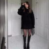 Sweater Skirt Set For Women 2 Pieces Knit Casual Versatile Long Sleeve Pullover Elegant Solid High Waist Mini Skirt Outfit
