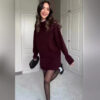 Sweater Skirt Set For Women 2 Pieces Knit Casual Versatile Long Sleeve Pullover Elegant Solid High Waist Mini Skirt Outfit