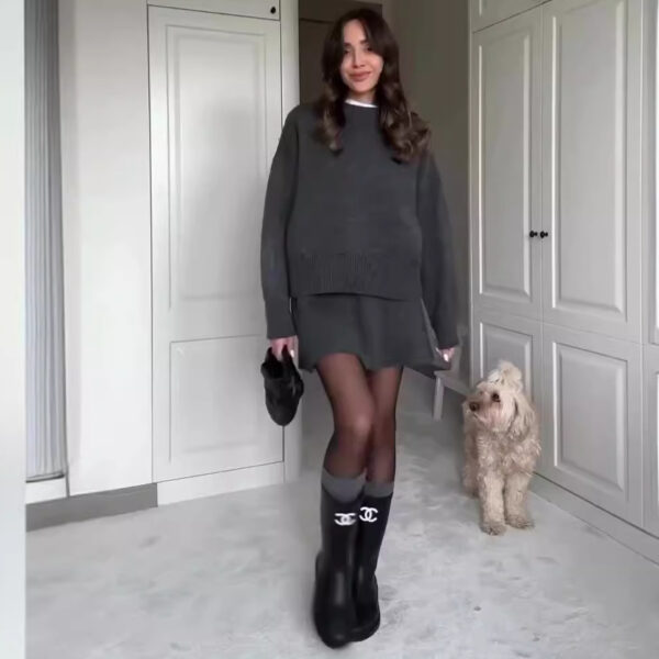 Sweater Skirt Set For Women 2 Pieces Knit Casual Versatile Long Sleeve Pullover Elegant Solid High Waist Mini Skirt Outfit
