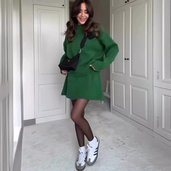 Sweater Skirt Set For Women 2 Pieces Knit Casual Versatile Long Sleeve Pullover Elegant Solid High Waist Mini Skirt Outfit