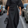 Loose Batwing Sleeve Dress Fashion Waist-tighted Solid Color Elegant Dresses For Women Clothing