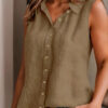 Solid Color Single-breasted Lapel Shirt Cotton And Linen Sleeveless Loose Top