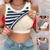 Slim Striped Vest With Bralette Ins Fashion Round Neck Sleeveless Tank Tops For Women Clothing
