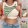 Slim Striped Vest With Bralette Ins Fashion Round Neck Sleeveless Tank Tops For Women Clothing