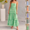 Summer Striped Printed Suspender Long Dress With Pockets Fashion Square Neck Backless Dresses For Beach Vacation Women Clothing