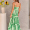 Summer Striped Printed Suspender Long Dress With Pockets Fashion Square Neck Backless Dresses For Beach Vacation Women Clothing