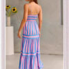 Summer Striped Printed Suspender Long Dress With Pockets Fashion Square Neck Backless Dresses For Beach Vacation Women Clothing