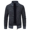 Thickened Plaid Print Jacket Cardigan Fashion Slim Fit Zipper Stand Collar Sweater Winter Men's Casual Long Sleeve Knitted Top Clothing