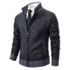 Thickened Plaid Print Jacket Cardigan Fashion Slim Fit Zipper Stand Collar Sweater Winter Men's Casual Long Sleeve Knitted Top Clothing