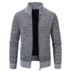 Thickened Plaid Print Jacket Cardigan Fashion Slim Fit Zipper Stand Collar Sweater Winter Men's Casual Long Sleeve Knitted Top Clothing