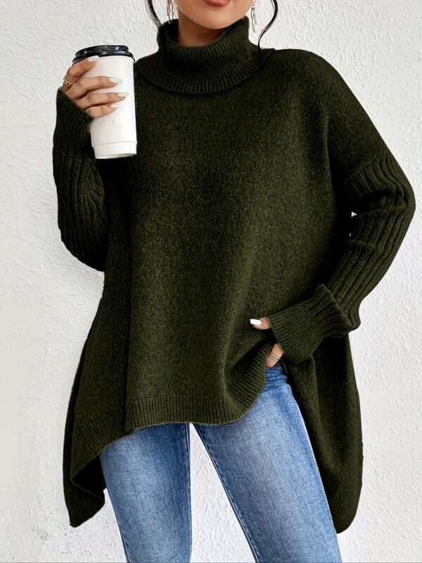 Irregular Turtleneck Sweater Winter Loose Long Sleeve Knitted Tops Leisure Warm Pullover Sweater Women's Clothing