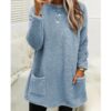 Women's Fleece Pullover With Pockets Warm Sweater shirt Casual Long Sleeve Plush Tops Hoodie Coat Streetwear Fall Loose Outfits Hoodie Tops
