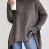 Irregular Turtleneck Sweater Winter Loose Long Sleeve Knitted Tops Leisure Warm Pullover Sweater Women's Clothing