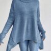 Irregular Turtleneck Sweater Winter Loose Long Sleeve Knitted Tops Leisure Warm Pullover Sweater Women's Clothing