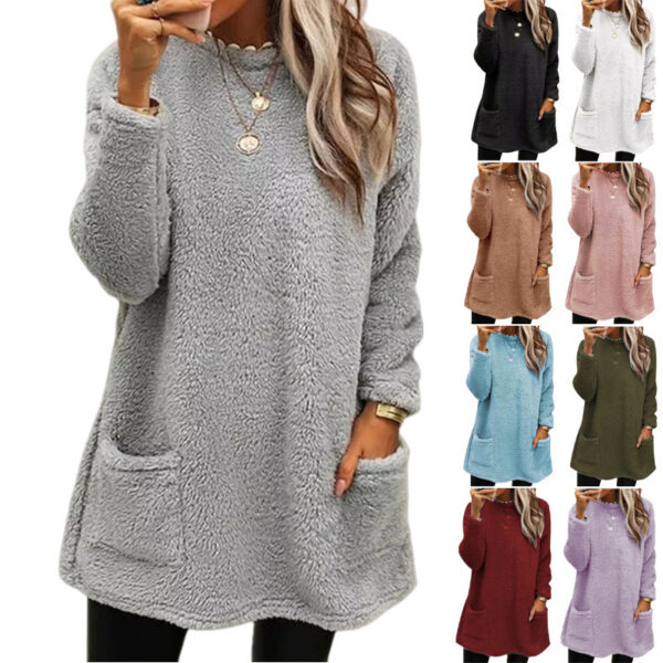 Women's Fleece Pullover With Pockets Warm Sweater shirt Casual Long Sleeve Plush Tops Hoodie Coat Streetwear Fall Loose Outfits Hoodie Tops