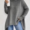 Irregular Turtleneck Sweater Winter Loose Long Sleeve Knitted Tops Leisure Warm Pullover Sweater Women's Clothing
