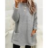 Women's Fleece Pullover With Pockets Warm Sweater shirt Casual Long Sleeve Plush Tops Hoodie Coat Streetwear Fall Loose Outfits Hoodie Tops