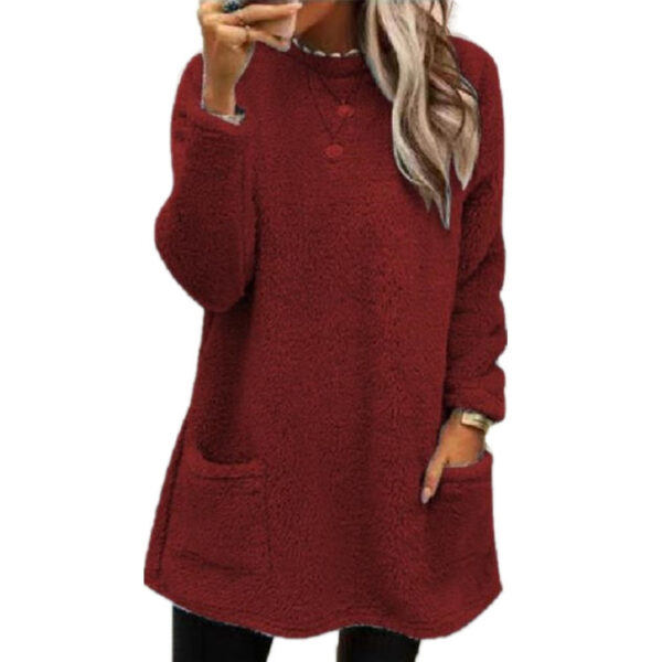 Women's Fleece Pullover With Pockets Warm Sweater shirt Casual Long Sleeve Plush Tops Hoodie Coat Streetwear Fall Loose Outfits Hoodie Tops