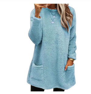 Women's Fleece Pullover With Pockets Warm Sweater shirt Casual Long Sleeve Plush Tops Hoodie Coat Streetwear Fall Loose Outfits Hoodie Tops