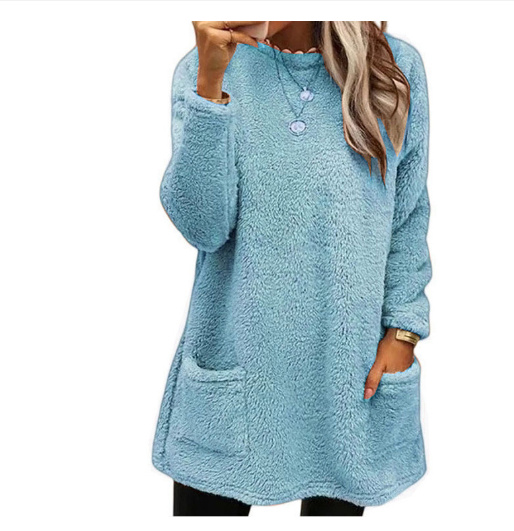 Women's Fleece Pullover With Pockets Warm Sweater shirt Casual Long Sleeve Plush Tops Hoodie Coat Streetwear Fall Loose Outfits Hoodie Tops