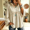 Autumn Relaxed-fit Casual Top With Drawstring Three-quarter Sleeves