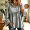 Autumn Relaxed-fit Casual Top With Drawstring Three-quarter Sleeves