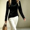Velvet Fashion Loose-fit High-neck Long Sleeves