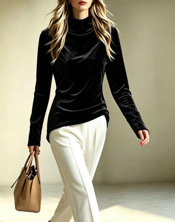 Velvet Fashion Loose-fit High-neck Long Sleeves