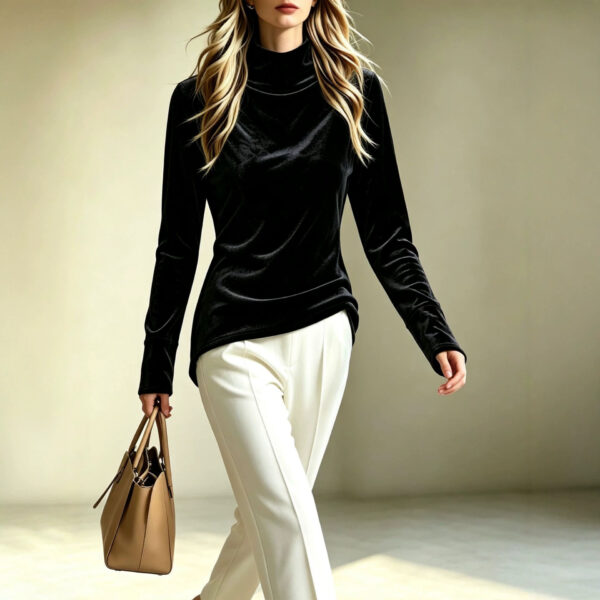 Velvet Fashion Loose-fit High-neck Long Sleeves