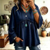 Autumn Relaxed-fit Casual Top With Drawstring Three-quarter Sleeves