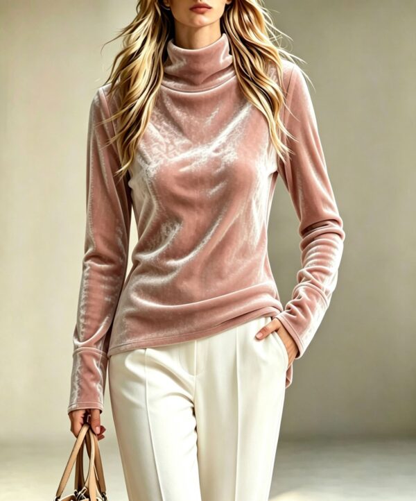 Velvet Fashion Loose-fit High-neck Long Sleeves