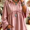 Autumn Relaxed-fit Casual Top With Drawstring Three-quarter Sleeves